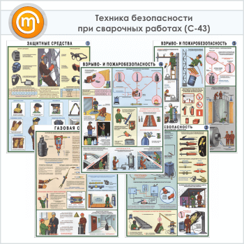 Плакаты «Техника безопасности при сварочных работах» (С-43, ламинированная бумага, А2, 5 листов)